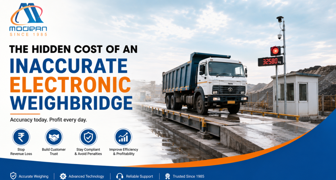 Electronic weighbridge measuring a loaded truck at an industrial facility