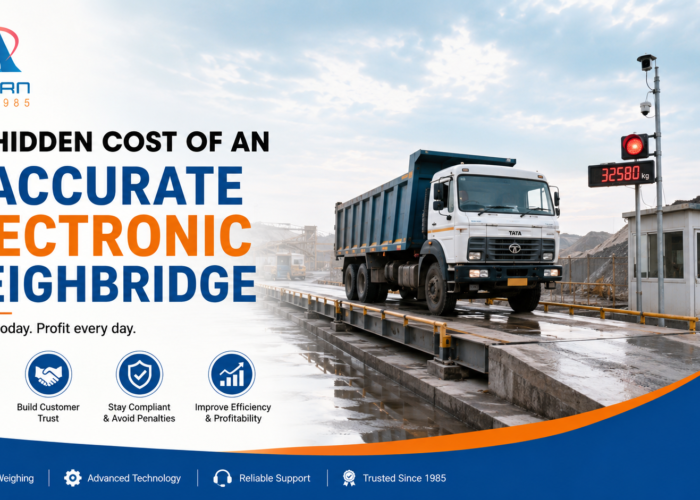 Electronic weighbridge measuring a loaded truck at an industrial facility